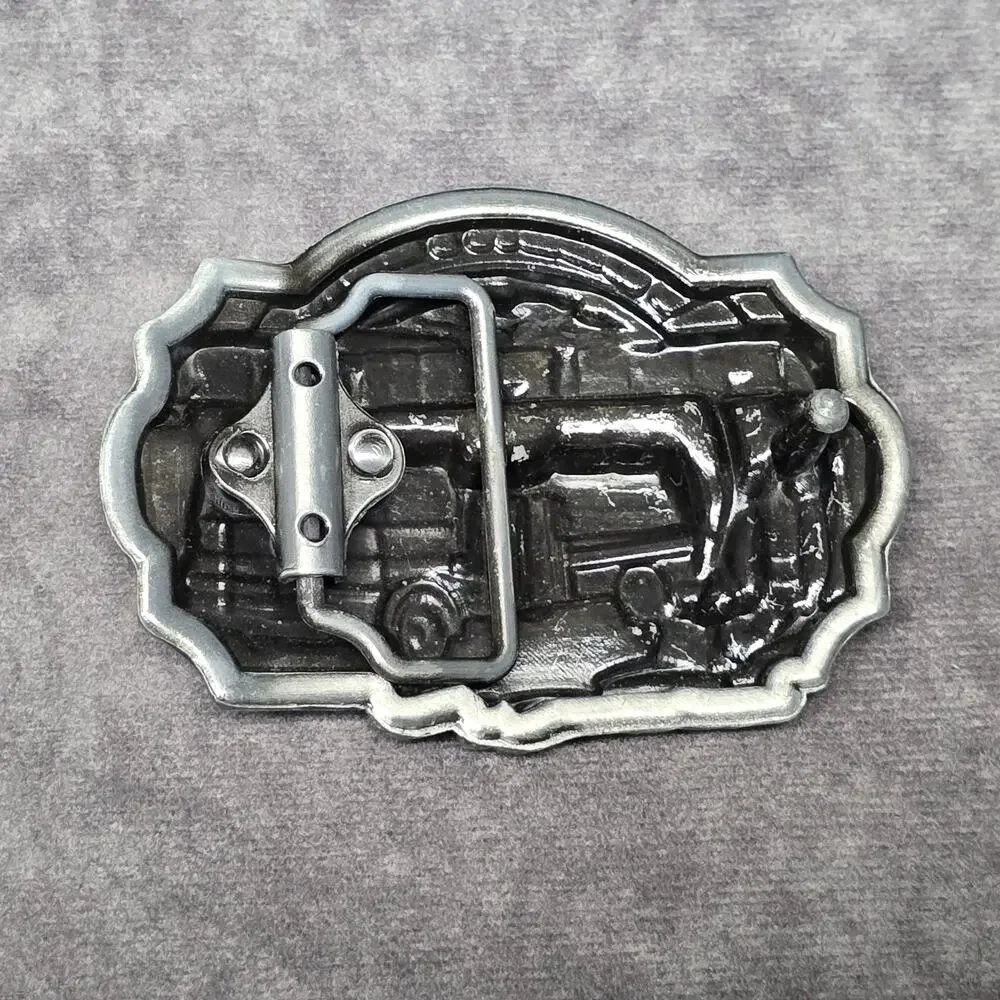 Vintage Silver & Red Volunteer Fire Fighter Engine Pewter High End Belt Buckle